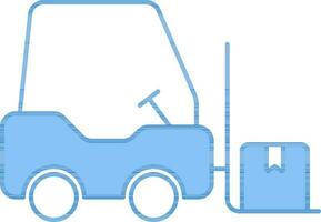 carrello elevatore a forca con pacco icona nel blu e bianca colore. vettore