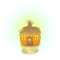 immagine vettoriale di una casa del mouse sotto forma di una zucca con un tetto di paglia e finestre intagliate