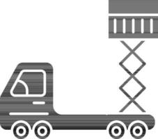 nero e bianca forbice sollevamento camion icona o simbolo. vettore
