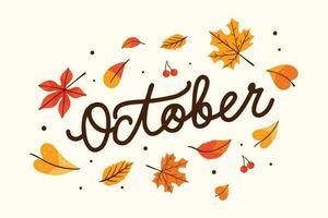 ottobre lettering con autunno decorazione vettore