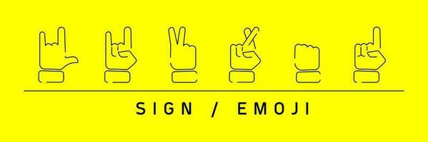 impostato di diverso linea mani emoji giallo sfondo vettore