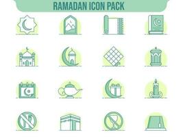 impostato di islamico culto o Arabo Festival Ramadan icone nel verde e bianca colore. vettore
