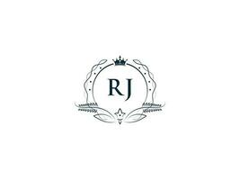 reale corona rj logo icona, femminile lusso rj jr logo lettera vettore