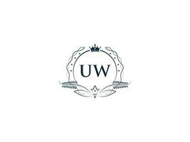 iniziale uw minimo lusso logo, minimalista reale corona uw wu logo icona vettore arte