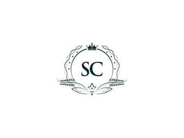 minimalista lettera sc logo icona, monogramma sc reale corona logo modello vettore