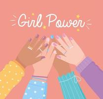 girl power diverse mani fino al giorno delle donne insieme femminile vettore