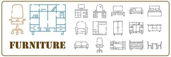 semplice mobilia vettore linea icone. casa design interno. vettore impostare.