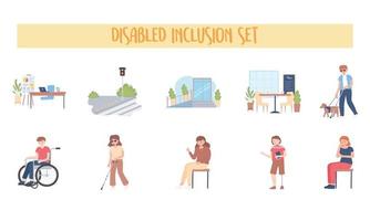 disabile inclusione impostare persone attività lavoro camminare vettore