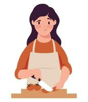 donna taglio pomodori cucinando personaggio vettore