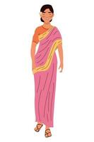 indiano donna con rosa costume personaggio vettore