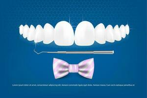 illustrazione vettoriale 3d, denti realistici con parentesi graffe mascella superiore e inferiore. allineamento del morso dei denti, dentizione con parentesi graffe, apparecchi ortodontici.