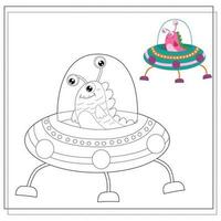 colorazione libro per bambini, cartone animato mostri, alieni nel un' volante piattino. vettore illustrazione su un' bianca sfondo.