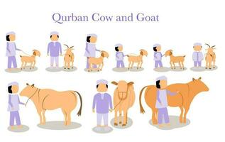 musulmano con animale Qurban vettore