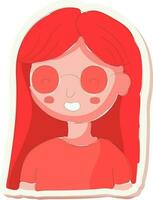 etichetta stile spettacoli indossare giovane ragazza personaggio icona nel rosso colore. vettore
