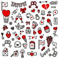 San Valentino amore doodles.vector illustrazione in stile doodle. design per San Valentino, matrimonio, biglietti di auguri vettore