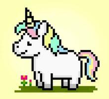 8 bit di colorato unicorno pixel. fiaba animali per gioco icone. vettore illustrazione per punto attraversare modello