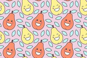 stampe di frutta kawaii felici per bambini simpatico modello senza cuciture con pere smiley in stile cartone animato vettore