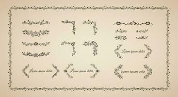 un' collezione mano disegnato calligrafia ornamento frontiere angoli classico Vintage ▾ vettore