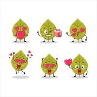 verde le foglie cartone animato personaggio con amore carino emoticon vettore