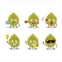 verde le foglie cartone animato personaggio con vario tipi di attività commerciale emoticon vettore