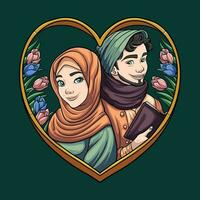 musulmano marito e moglie amore cartone animato vettore