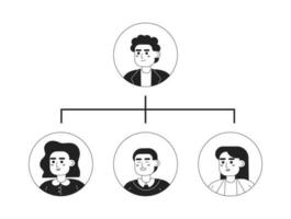 squadra struttura monocromatico concetto vettore individuare illustrazione. dipendenti gerarchia 2d piatto bw cartone animato personaggi per ragnatela ui design. piccolo attività commerciale organizzazione isolato modificabile mano disegnato eroe Immagine
