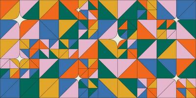 semplice geometrico astratto vettore modello con diverso forme, stelle e arcobaleno colori. orizzontale fondale su Groovy impaurito stile. freddo grafica composizione per ragnatela disegno, attività commerciale carta, bandiera