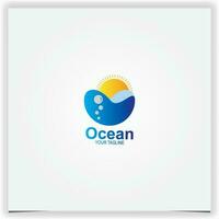 oceano con sole logo premio elegante modello vettore eps 10