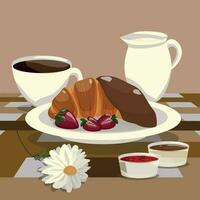 bellissimo illustrazione di prima colazione con caffè e brioche vettore