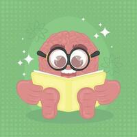isolato carino contento cervello cartone animato personaggio lettura un' libro vettore
