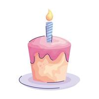 torta dolce con candela compleanno icona di stile acuarela vettore