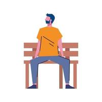 giovane uomo seduto nel personaggio del parco panca in legno vettore