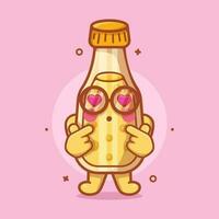 kawaii succo bottiglia personaggio portafortuna con amore cartello mano gesto isolato cartone animato nel piatto stile design vettore