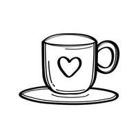 tazza di caffè con icona di stile doodle cuore vettore