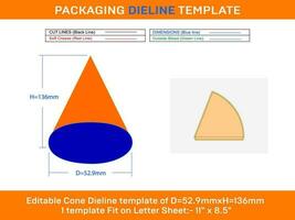 cialda o zucchero cono ghiaccio crema cono Dieline modello d 52,9xh 136 mm vettore