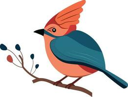 arancia e blu allodola uccello seduta su floreale ramo icona. vettore