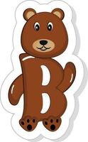 divertente B alfabeto animale cartone animato orso icona nel etichetta stile. vettore