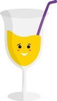 giallo liquido bevanda bicchiere con smiley viso piatto icona. vettore