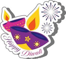 etichetta stile Due ardente diya olio lampada per contento Diwali celebrazione. vettore
