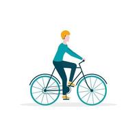 giovane in sella a una bici illustrazione vettoriale piatta