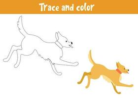 tracciare e colore cartone animato vettore cane. educativo colorazione pagina. grafia pratica per bambini in età prescolare.