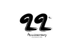 22 anni anniversario celebrazione logo nero pennello vettore, 22 numero logo disegno, 22 compleanno logo, contento anniversario, vettore anniversario per celebrazione, manifesto, invito carta