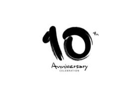 10 anni anniversario celebrazione logo nero pennello vettore, 10 numero logo disegno, 10 ° compleanno logo, contento anniversario, vettore anniversario per celebrazione, manifesto, invito carta
