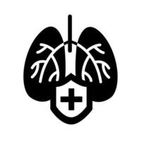 polmoni umani con icona di stile sagoma scudo vettore