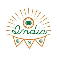 celebrazione dell'indipendenza dell'indipendenza dell'india con l'icona di stile della linea di chakra e ghirlande di ashoka vettore