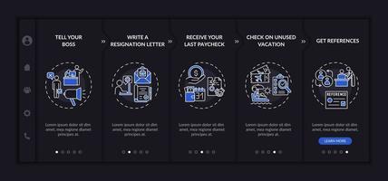 lista di controllo delle dimissioni tema scuro del modello vettoriale di onboarding