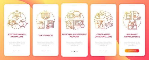 schermata della pagina dell'app mobile per l'onboarding della pianificazione complessiva della ricchezza con concetti vettore