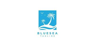 palma alberi con blu onda mare logo simbolo icona vettore grafico design illustrazione