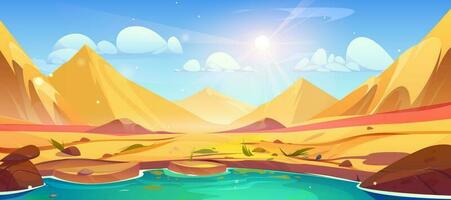 cartone animato oasi nel sahara deserto con palma paesaggio vettore