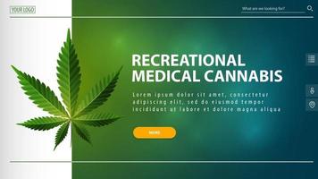 banner verde per sito Web con pulsante di offerta foglia di cannabis ed elementi di interfaccia del sito Web vettore